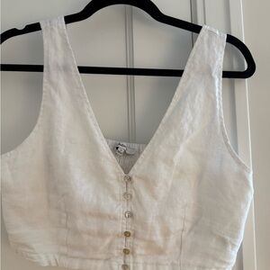 Madewell White Button-Up Linen Crop Top